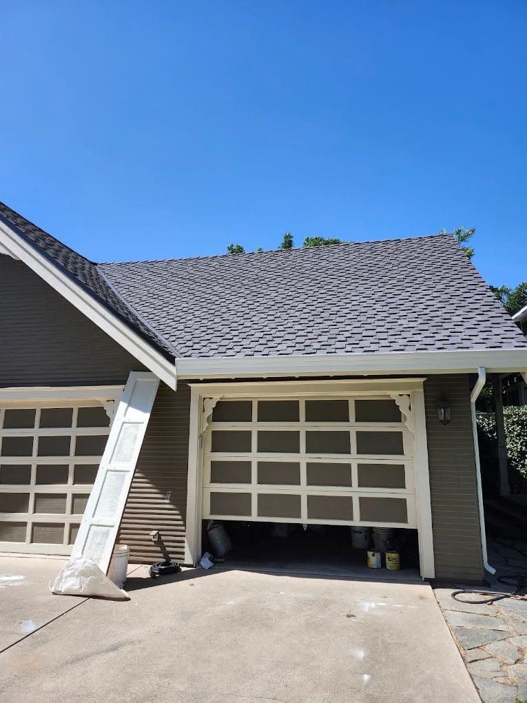 New shingle roof over a garage gable