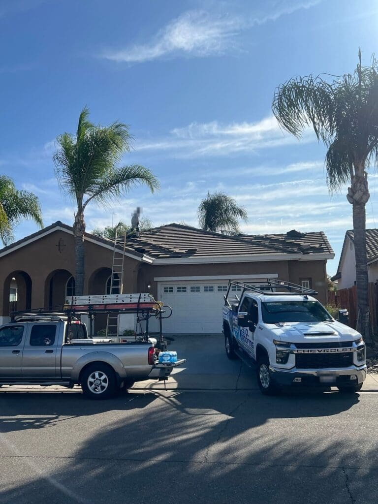 Roofing crew on site for a valley cleaning